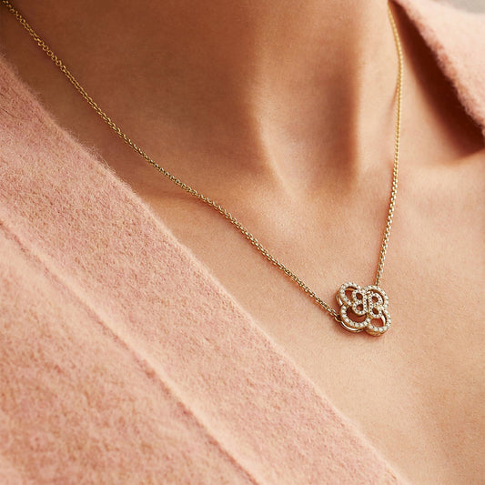 Celeste Clover Diamond Necklace | 14K Gold Floral Pendant | Caledonia & Co