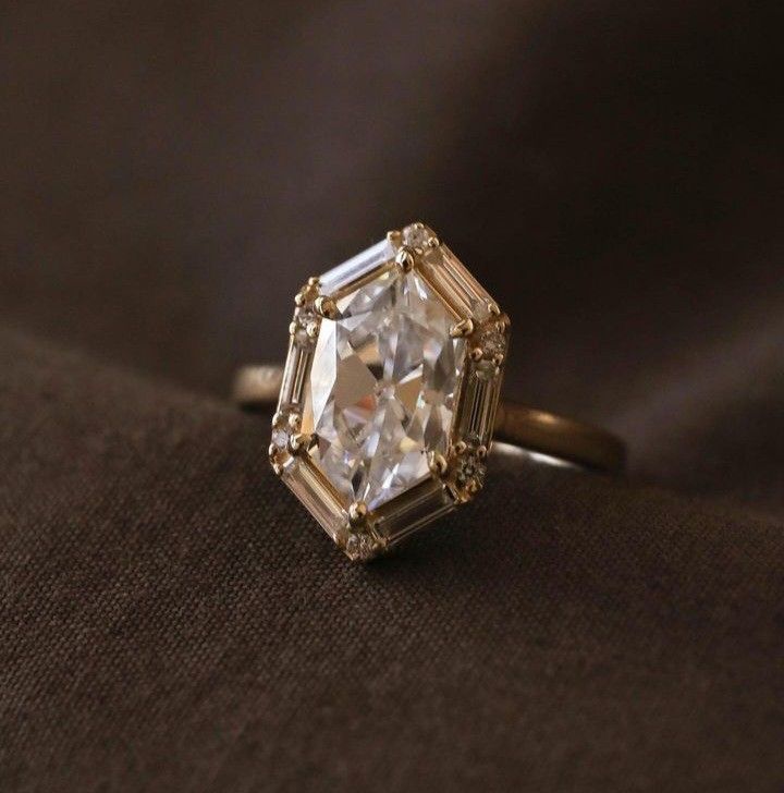 Vintage Dutch Marquise cut moissanite halo Ring 14K Yellow Gold