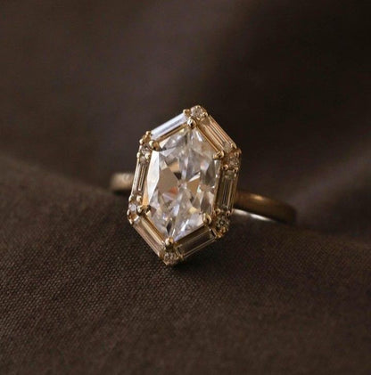 Vintage Dutch Marquise cut moissanite halo Ring 14K Yellow Gold