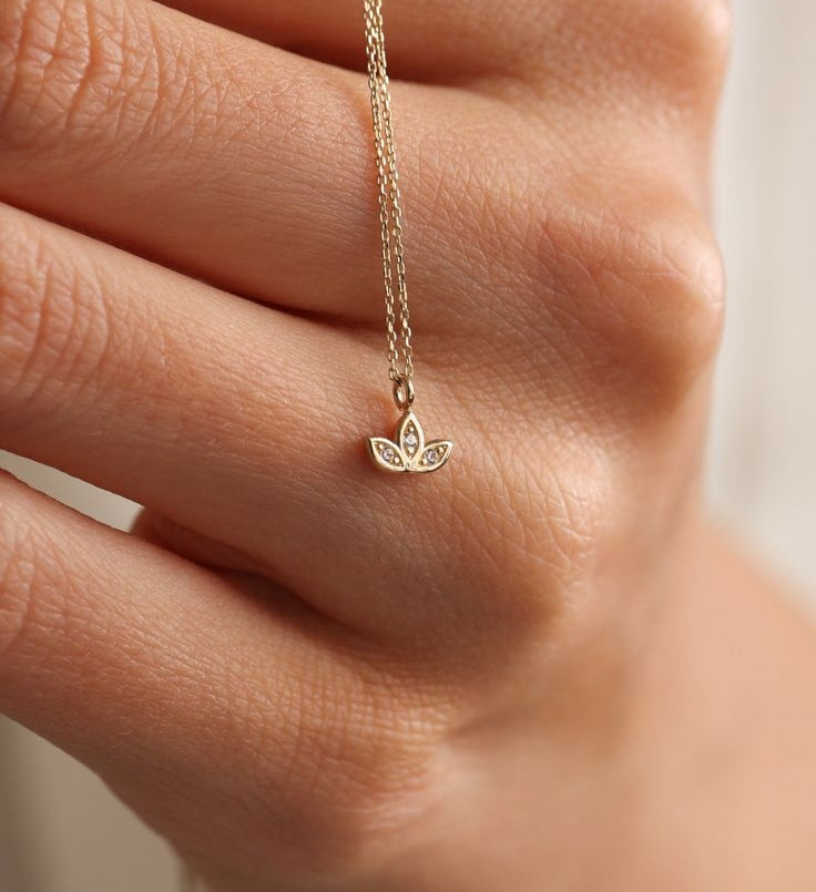 Minimalist luxe Lotus Flower Diamond Pendant with chain