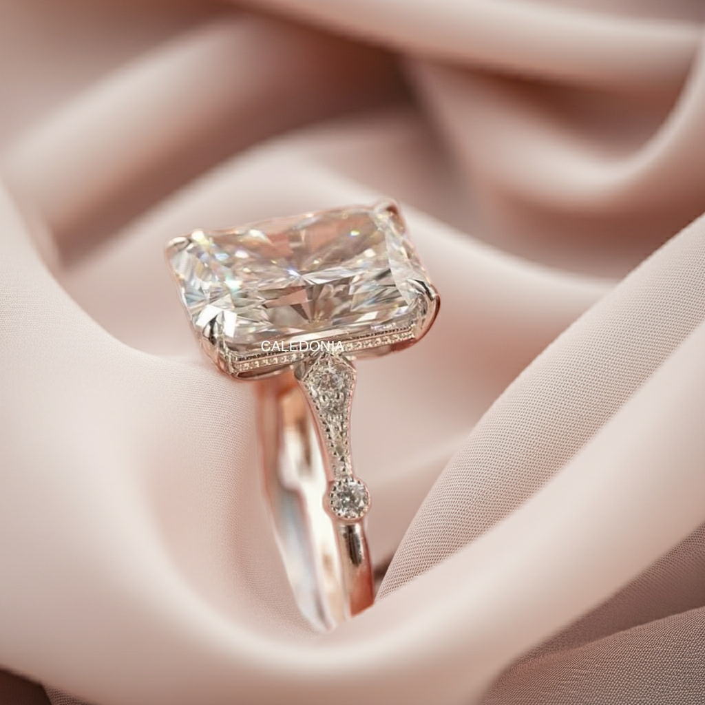 Vintage 4 ct radiant cut Lab grown Diamond engagement ring for women Art deco