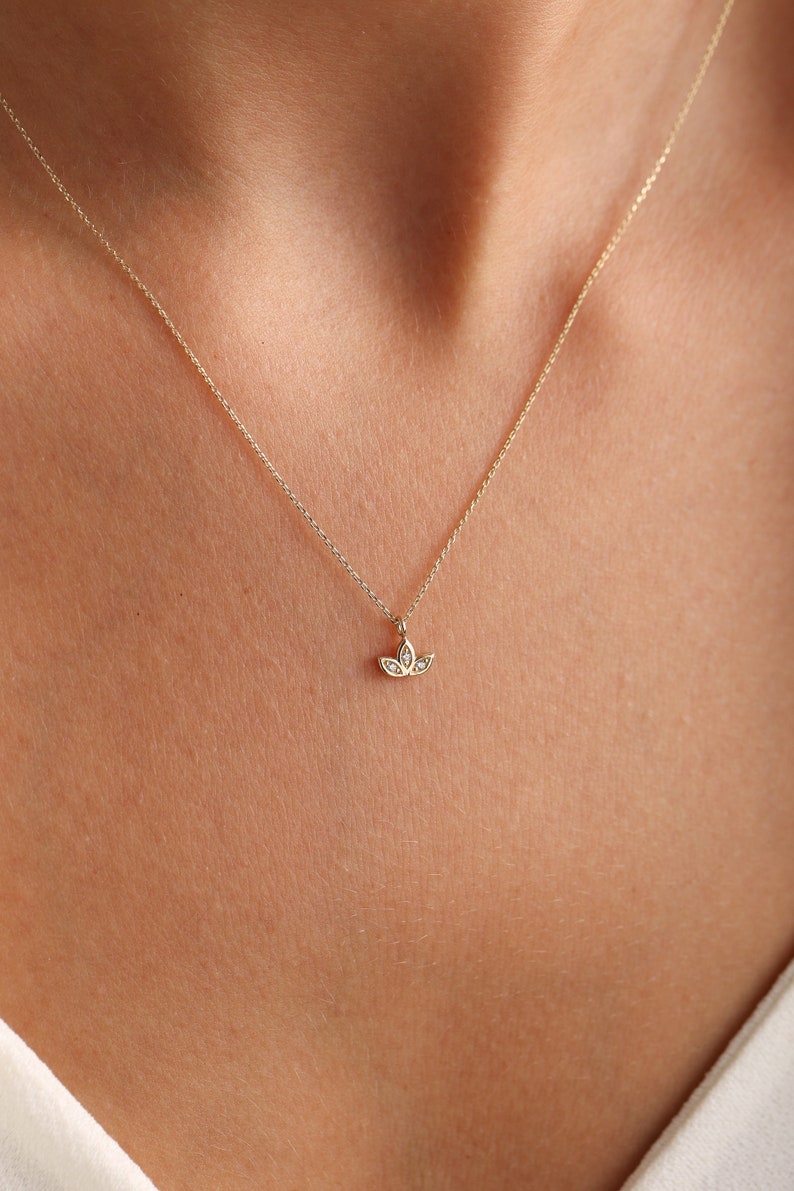 Minimalist luxe Lotus Flower Diamond Pendant with chain