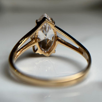 Beautiful Gold Wrapped Ring, Glass Marquise Cut Stone Wrapped in Yellow Gold