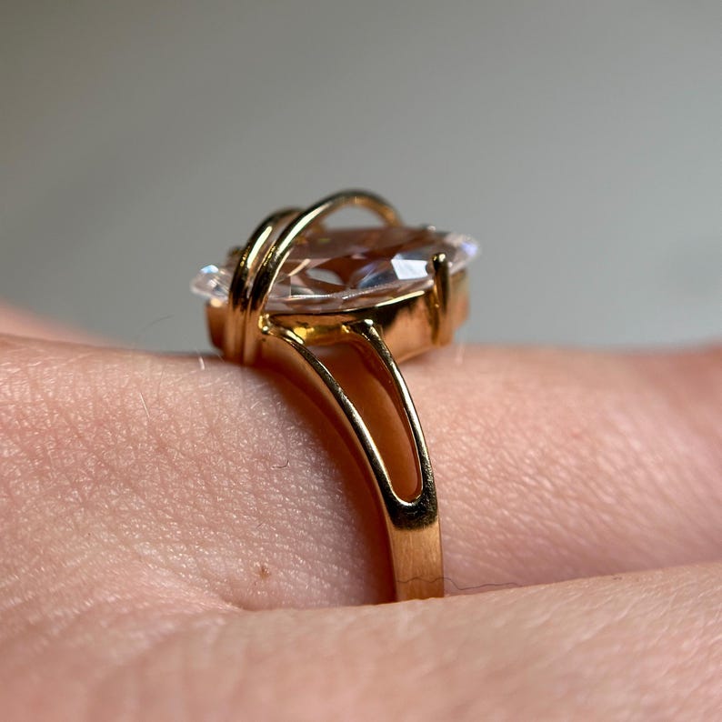 Beautiful Gold Wrapped Ring, Glass Marquise Cut Stone Wrapped in Yellow Gold