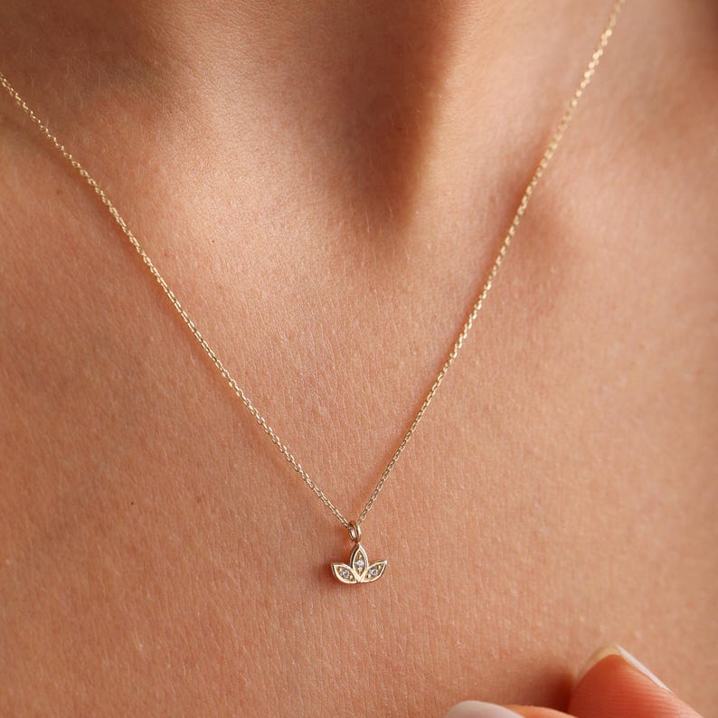 Minimalist luxe Lotus Flower Diamond Pendant with chain