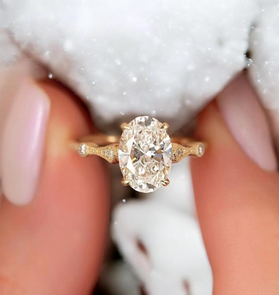 Vintage style 3.0 ct oval cut moissanite Ring 14K Yellow Gold Art deco Ring For Women Anniversary Ring Wedding Ring Gift for her