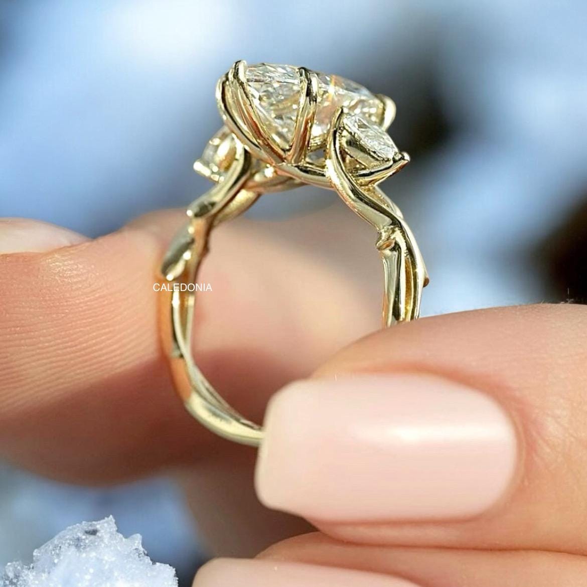 Stunning 3 Ct marquise Cut Moissanite Three stone diamond Ring Vintage Art deco Twig Engagement Ring Gift for her wedding ring
