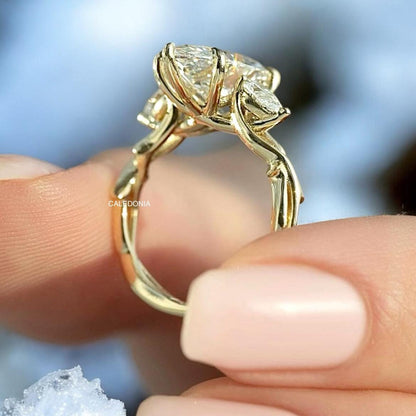 Stunning 3 Ct marquise Cut Moissanite Three stone diamond Ring Vintage Art deco Twig Engagement Ring Gift for her wedding ring