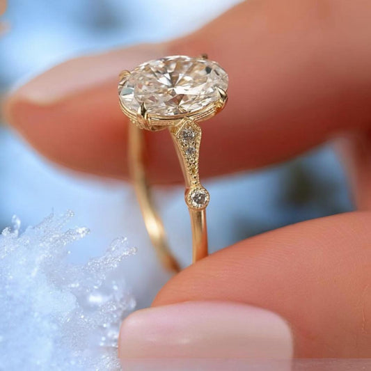 Vintage style 3.0 ct oval cut moissanite Ring 14K Yellow Gold Art deco Ring For Women Anniversary Ring Wedding Ring Gift for her