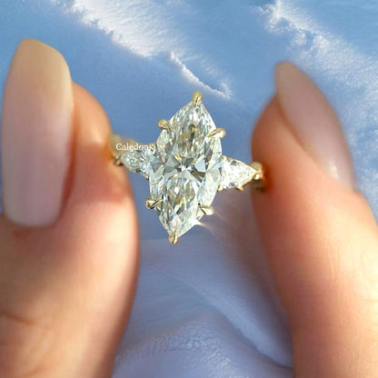 Stunning 3 Ct marquise Cut Moissanite Three stone diamond Ring Vintage Art deco Twig Engagement Ring Gift for her wedding ring