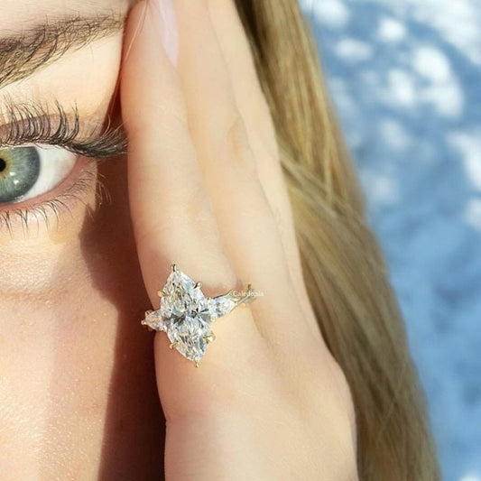 Stunning 3 Ct marquise Cut Moissanite Three stone diamond Ring Vintage Art deco Twig Engagement Ring Gift for her wedding ring