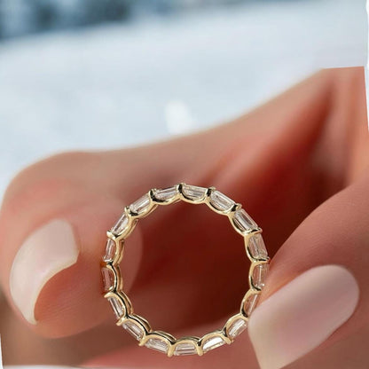 Fully eternity Emerald cut moissanite wedding band 14K Yellow Gold 3 x 2 mm emerald cut
