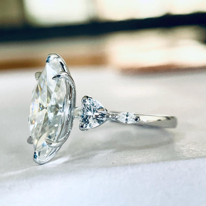 3.0 ct Marquise Cut Moissanite Engagement Ring 14K White Gold