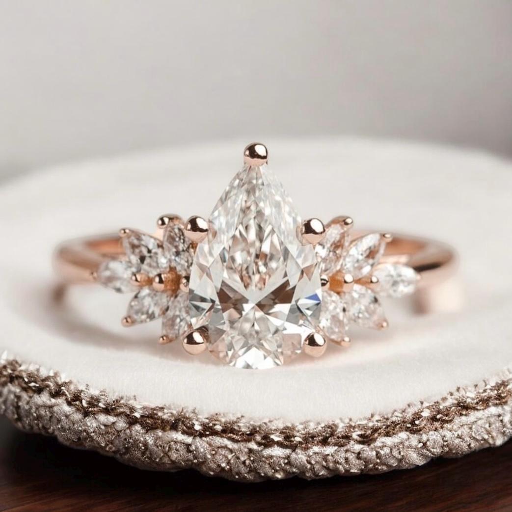 3 ct pear cut Moissanite ring floral engagement ring