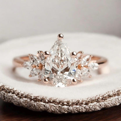 3 ct pear cut Moissanite ring floral engagement ring