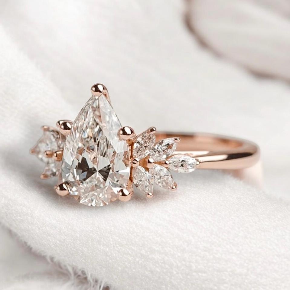 3 ct pear cut Moissanite ring floral engagement ring