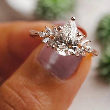 3 ct pear cut Moissanite ring floral engagement ring