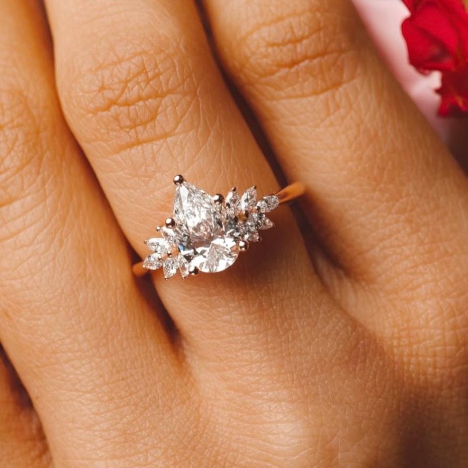 3 ct pear cut Moissanite ring floral engagement ring