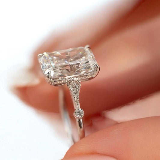 Vintage 4 ct radiant cut Lab grown Diamond engagement ring for women Art deco