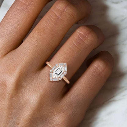 Vintage Dutch Marquise cut moissanite halo Ring 14K Yellow Gold