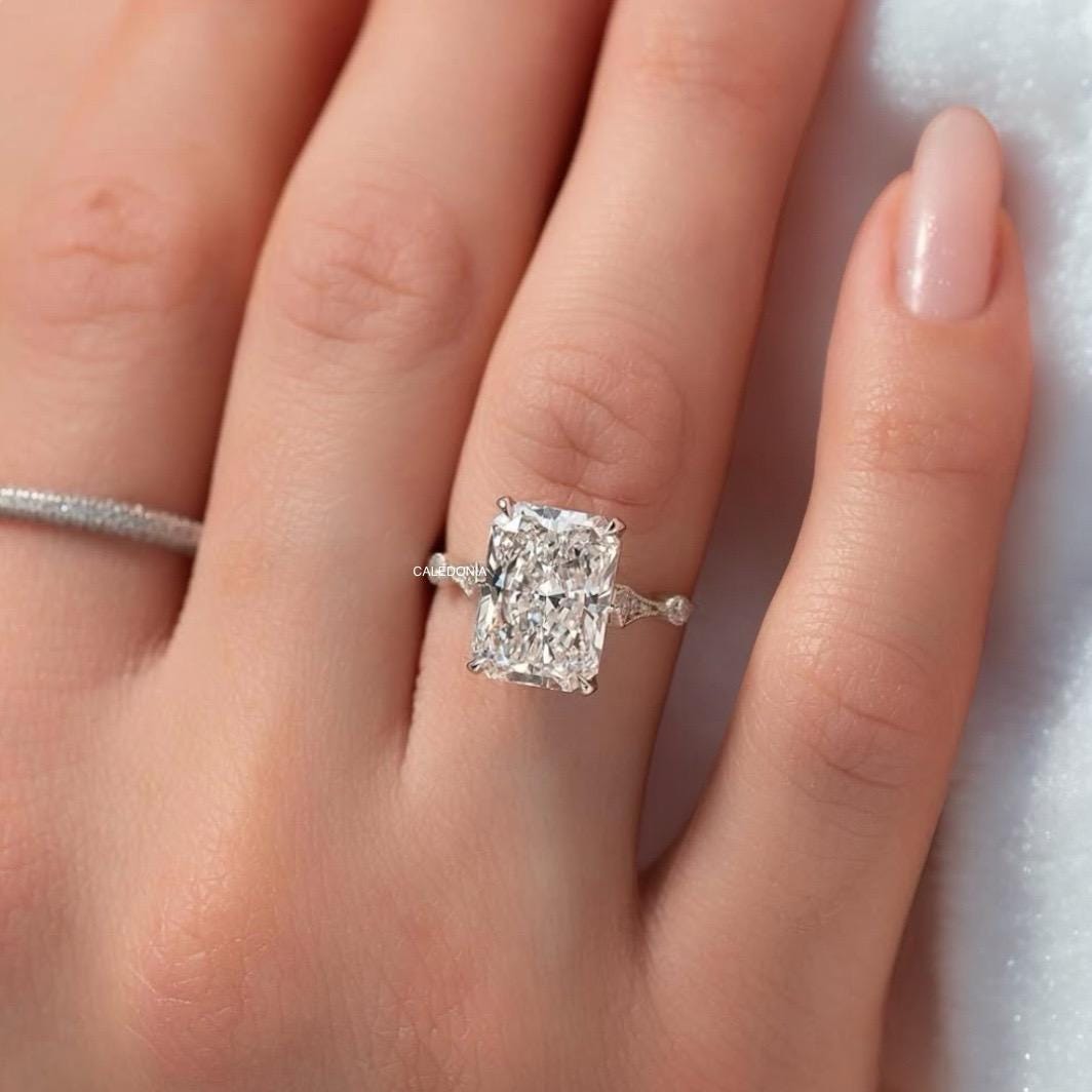 Vintage 4 ct radiant cut Lab grown Diamond engagement ring for women Art deco