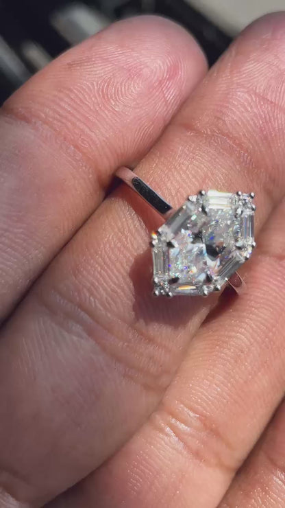 Vintage Dutch Marquise cut moissanite halo Ring 14K Yellow Gold